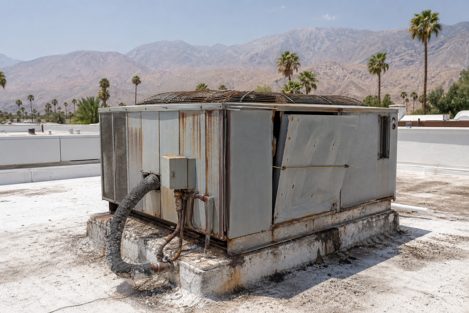 Before photo, Rooftop package unit swap project in Palm Springs